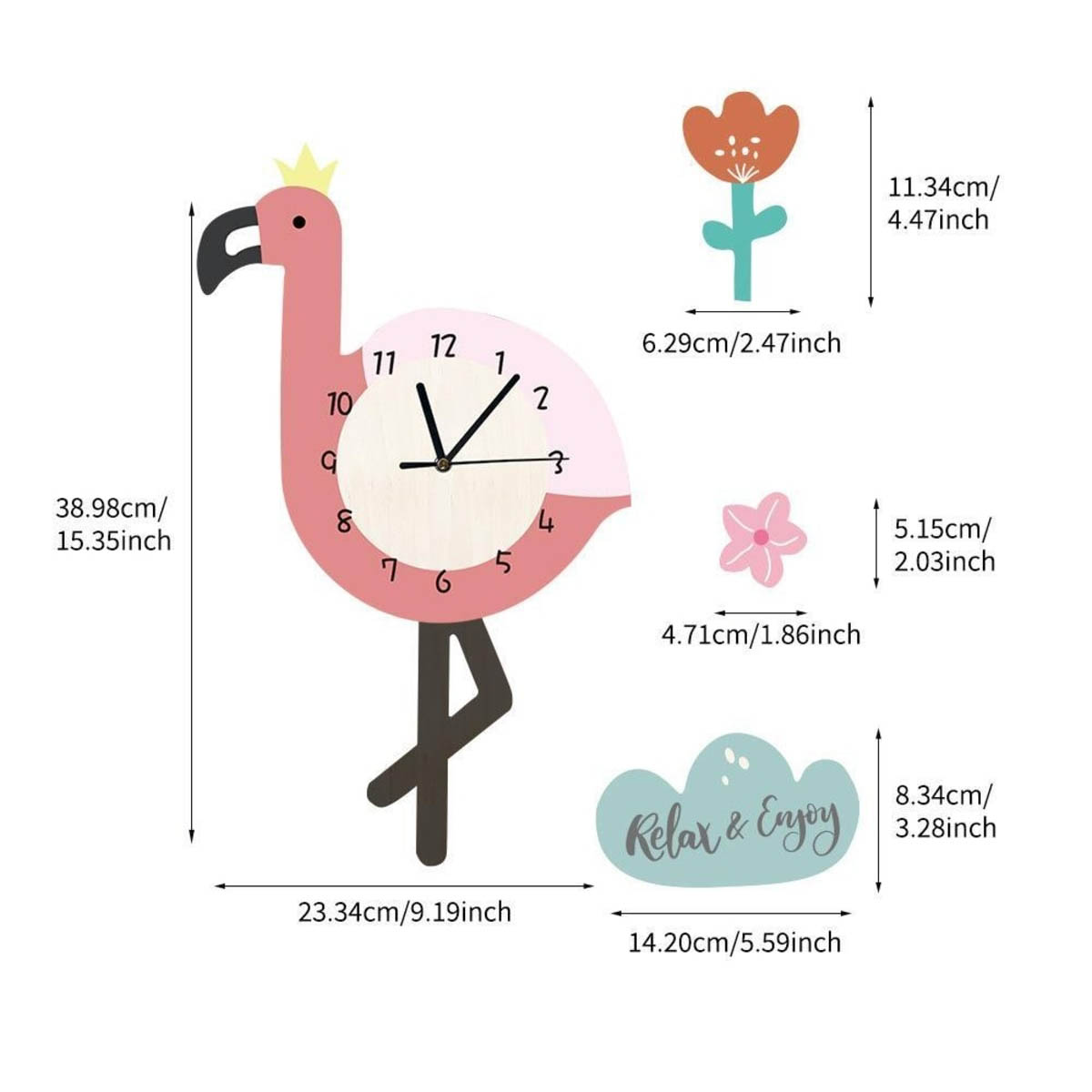 Sallanan%20Sarkaçlı%20Flamingo%20Desenli%20Çocuk%20Odası%20Duvar%20Saati