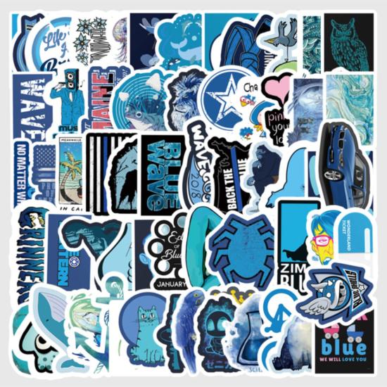 50 Adet Tekrarsız Mavi Tema Karışık Kalite Pvc Sticker 09