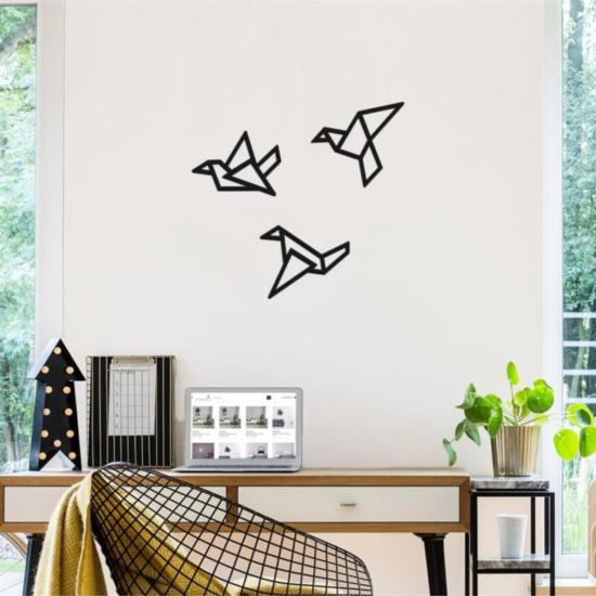 Ahşap Geometrik Kesim Modern Üçlü Kuş Duvar Tablosu Dekor