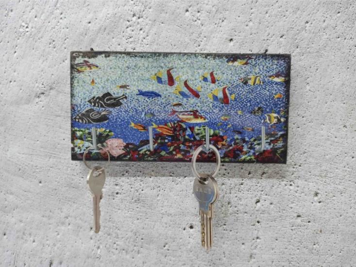 Dekoratif Ahşap Anahtarlık Askılık Mozaik Akvaryum Balık