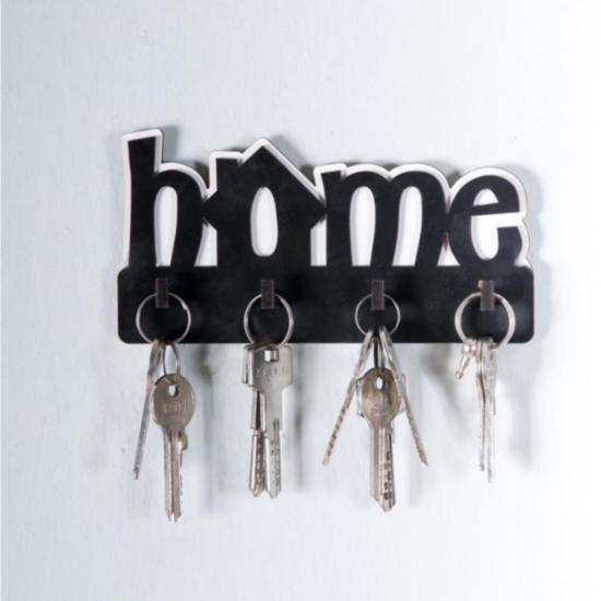 Dekoratif Home Yazılı Ahşap Anahtarlık Hol Anahtar Askı