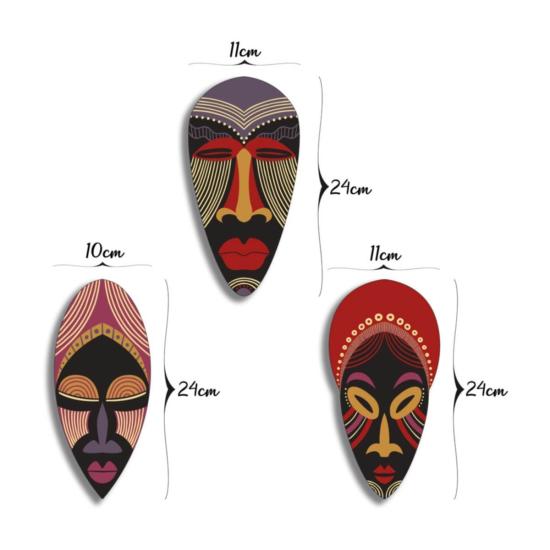 Dekoratif Üçlü Ahşap Tablo Otantik Kabile Maske Mask Set
