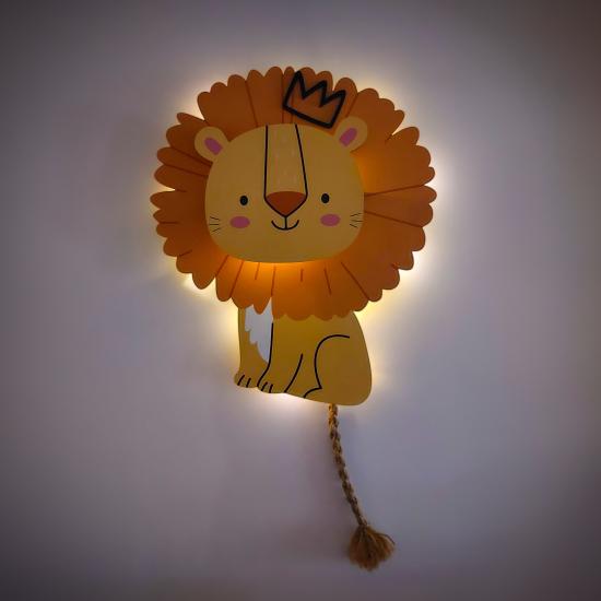 Tasarım Aslan Kral Led Işıklı Çocuk Odası Tablo 