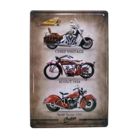 Indian 3 Motor Temalı 20x30 Metal Plaka Tablo