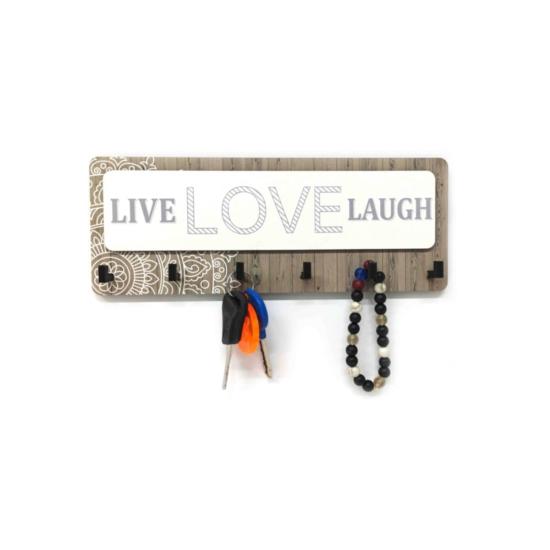 Kahverengi Desenli Live Love Lough Yazılı Anahtarlık Süs