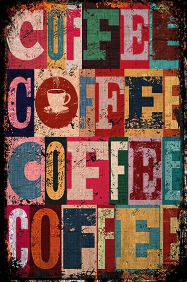 Retro Ahşap Plaka Renkli Coffee Yazı 20x30