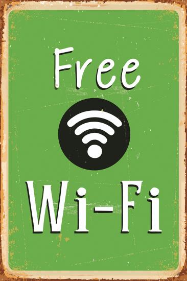 Retro Ahşap Plaka Free Wifi 20x30 cm