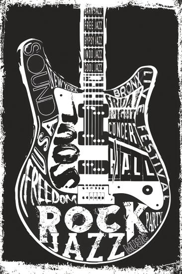 Retro Ahşap Plaka Rock Gitar 20cx30 cm