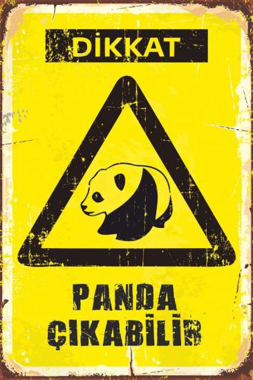 Retro Ahşap Plaka Panda Çıkabilir 20x30 cm