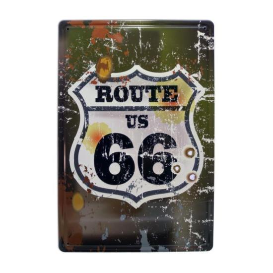 Route 66 Dikey Motosiklet Temalı Plaka