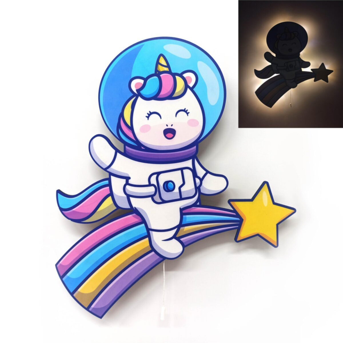 Unicorn%20Astronot%20Ahşap%20Işıklı%20Çocuk%20Odası%20Duvar%20Tablosu